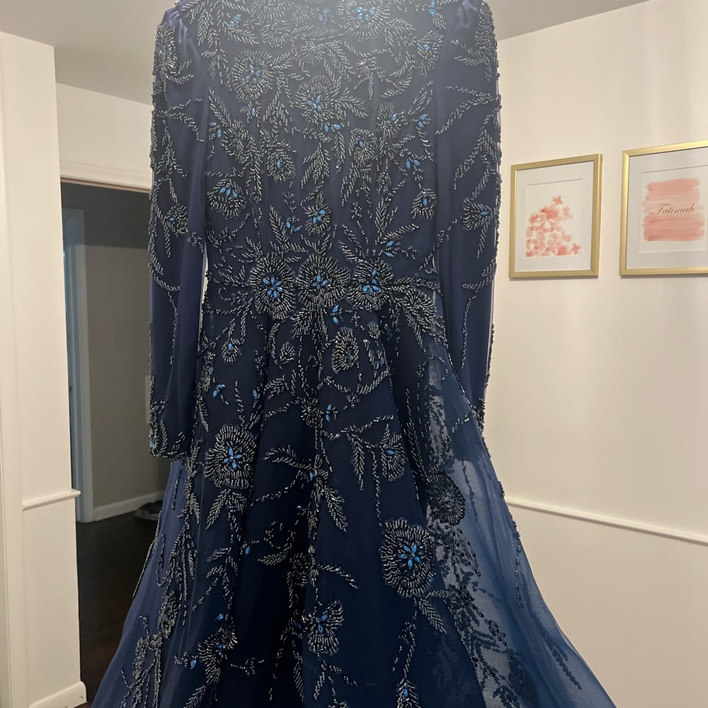 Elegant Navy Blue Embellished Maxi Dress